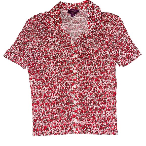 J. Crew Tops - J Crew Womens Top Size Small Red Liberty Elizas Smocked Floral Pure Cotton